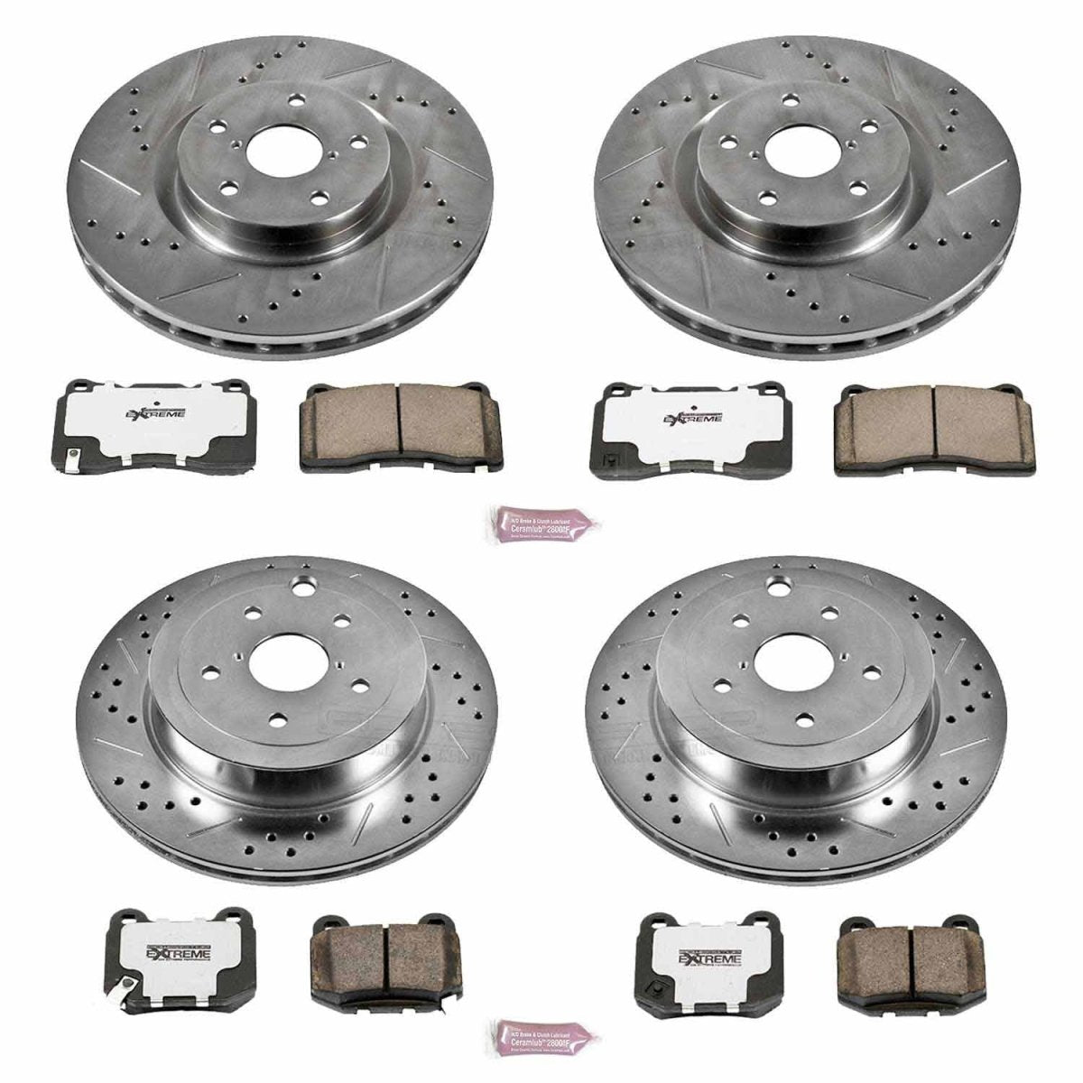 Power Stop 2008 - 17 STI / 2020 WRX w/ 4 piston Front Caliper Front & Rear Z26 Street Warrior Brake Kit | K4490 - 26 - JDMuscleBrake KitspsbK4490-26