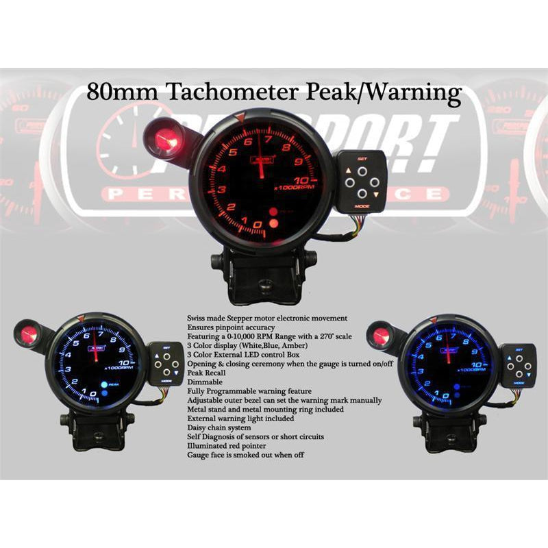 Prosport 80mm Tachometer Peak/Warning Gauge - Universal