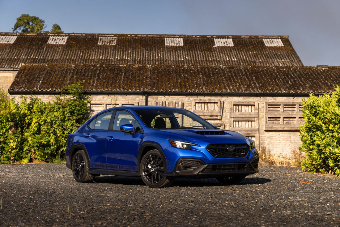 2026 Subaru WRX in blue, front three-quarter view