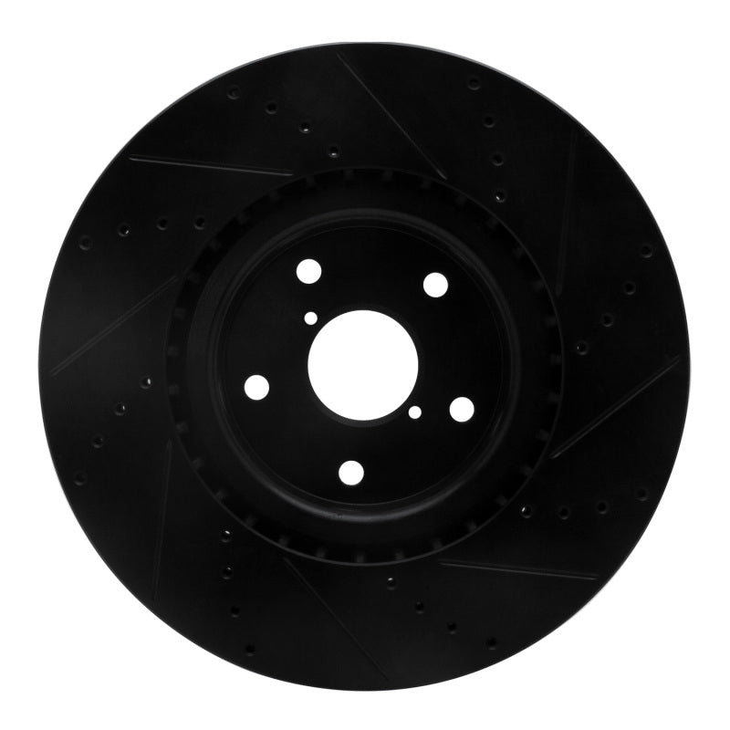 R1 Concepts [10-14 Impreza] [15 WRX STI] Front Left Drilled and Slotted Brake Rotor - Black