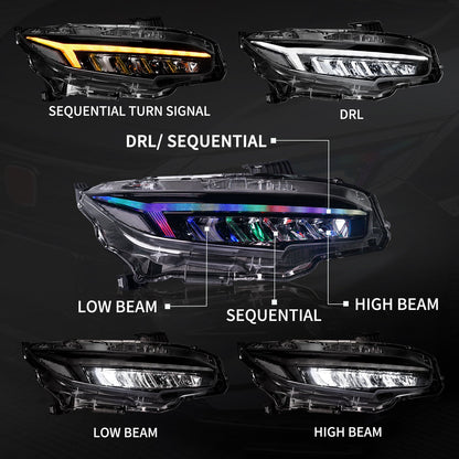 Archaic Full LED Headlights Assembly For 10th Gen Honda Civic 2016-21