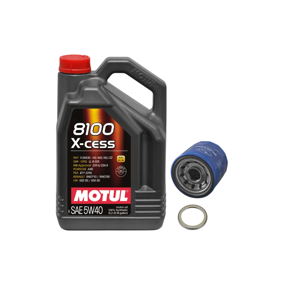 [04 - 21 STI, 02 - 14 WRX, 04 - 13 Forester XT, 05 - 09 Outback XT, 05 - 12 Legacy GT, 03 - 06 Baja Turbo] 5w40 Oil Change Package | Motul 8100 X - Cess Gen2 5 Liter - JDMuscleOil Change PackageMOT-STIPKG-5w40