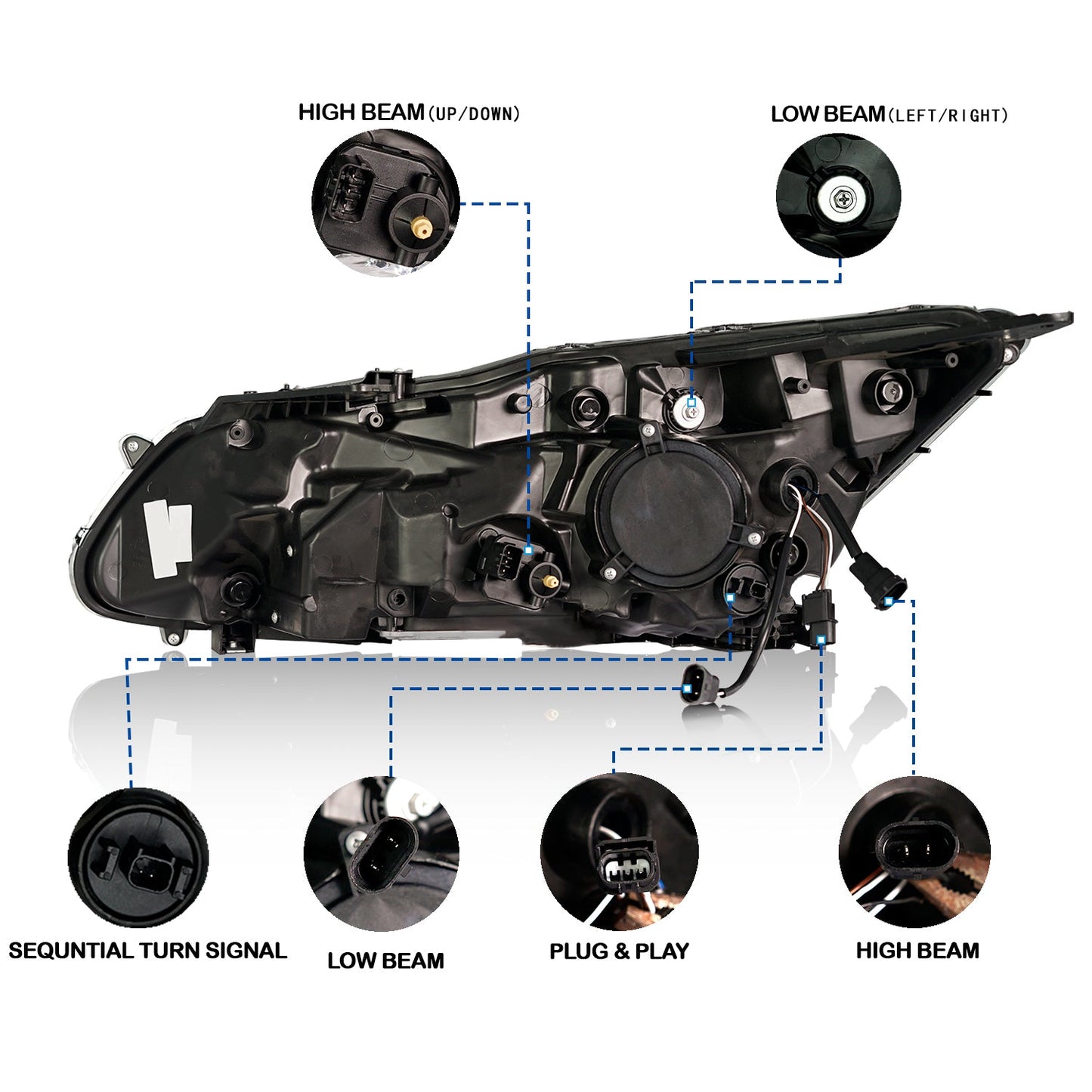 Archaic Full LED Headlights Assembly For Honda Accord 2013-2017