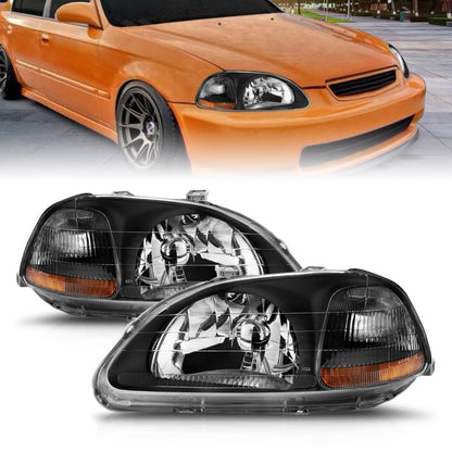 ANZO [96-98 Civic] Crystal Headlight Set - Clear Lens, Black Housing, Pair - Part Number ANZ121067