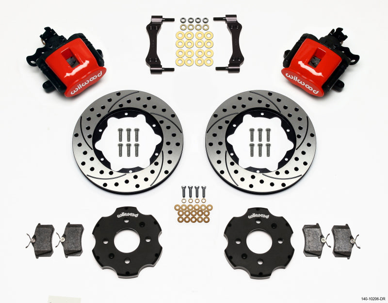Wilwood [90-92 Integra] Combination Parking Brake Rear Kit - 11.00-Inch Drilled Rotors, Red Calipers