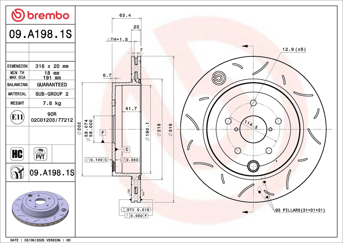 Brembo OE [2008-2014 WRX STI] Rear Sport Brake Disc - 316x20mm