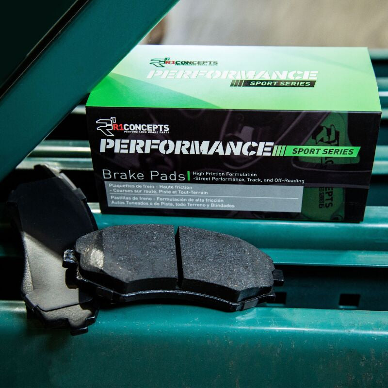 R1 Concepts [09-20 370Z] Front Performance Sport Brake Pads and Hardware Kit - Akebono 4-Piston Calipers