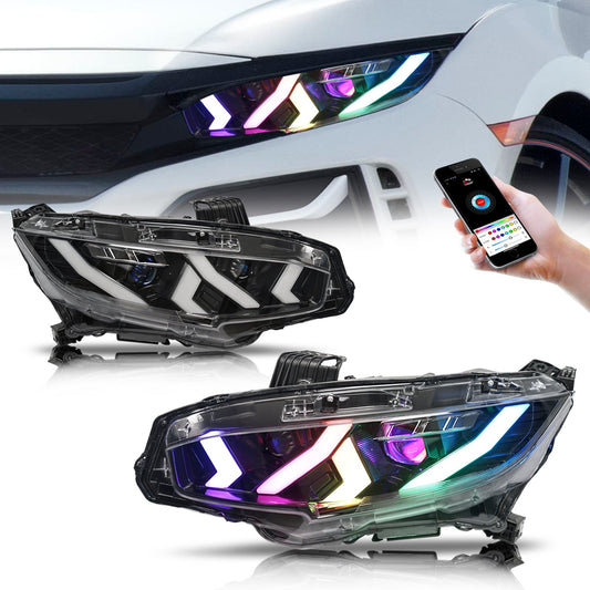 Archaic Full LED Headlights Assembly For 10th Gen Honda Civic 2016-2022,RGB DRL