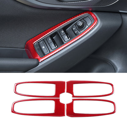 JDMuscle 22-24 Subaru WRX P&S Series Carbon Fiber Window Switch Trim Covers 4 PC | Black Carbon Fiber/ Red Carbon Fiber