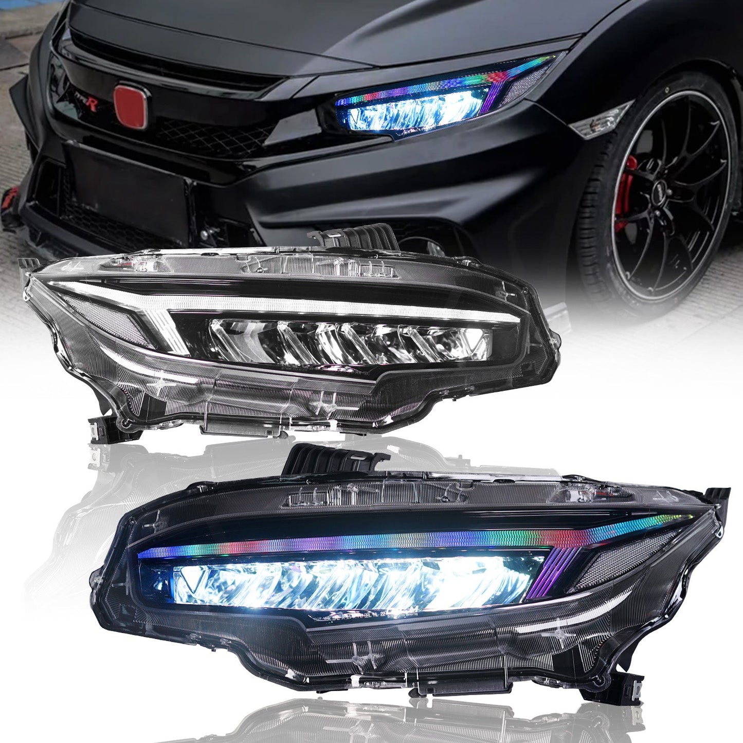 Archaic (US ONLY OLM RGB Full LED Headlights Assembly For 10th Gen Honda Civic 2016-21