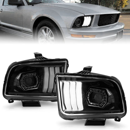 ANZO 05-09 Ford Mustang | w/Factory Halogen HL Only Projector Headlights w/Light Bar Black Housing