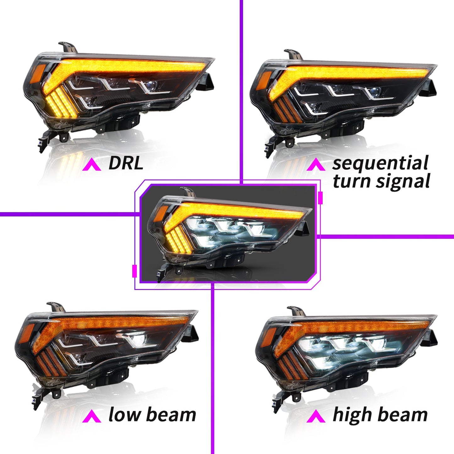 Archaic Full LED Headlights Assembly For Toyota 4Runner 2014-2020, One pair (4 PROJECTORS