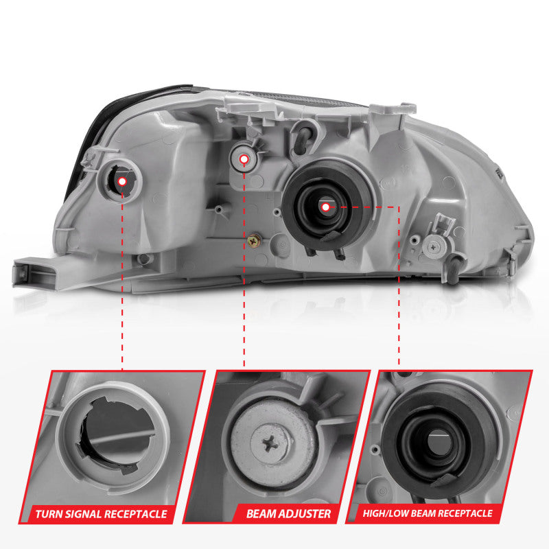 ANZO [99-00 Civic] Crystal Headlight Set - Clear Lens, Black Housing, Pair (121070)