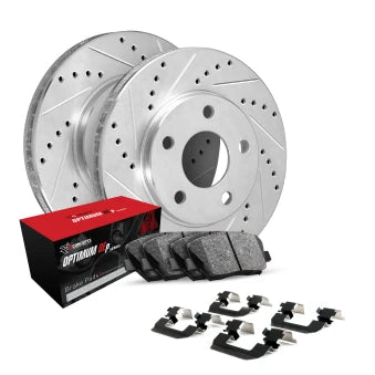 R1 Concepts [15-21 WRX] eLINE Series Drilled and Slotted Rear Brake Kit with OPTIMUM OEp Pads - Silver Zinc