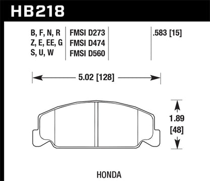 Hawk Performance [88-00 Civic, 92-00 Civic CX, 88-00 Civic DX, 98-00 Civic GX, 88-89 Civic Si, 93-97 Civic del Sol] HP Plus Front Brake Pads - Compound HB218N.583