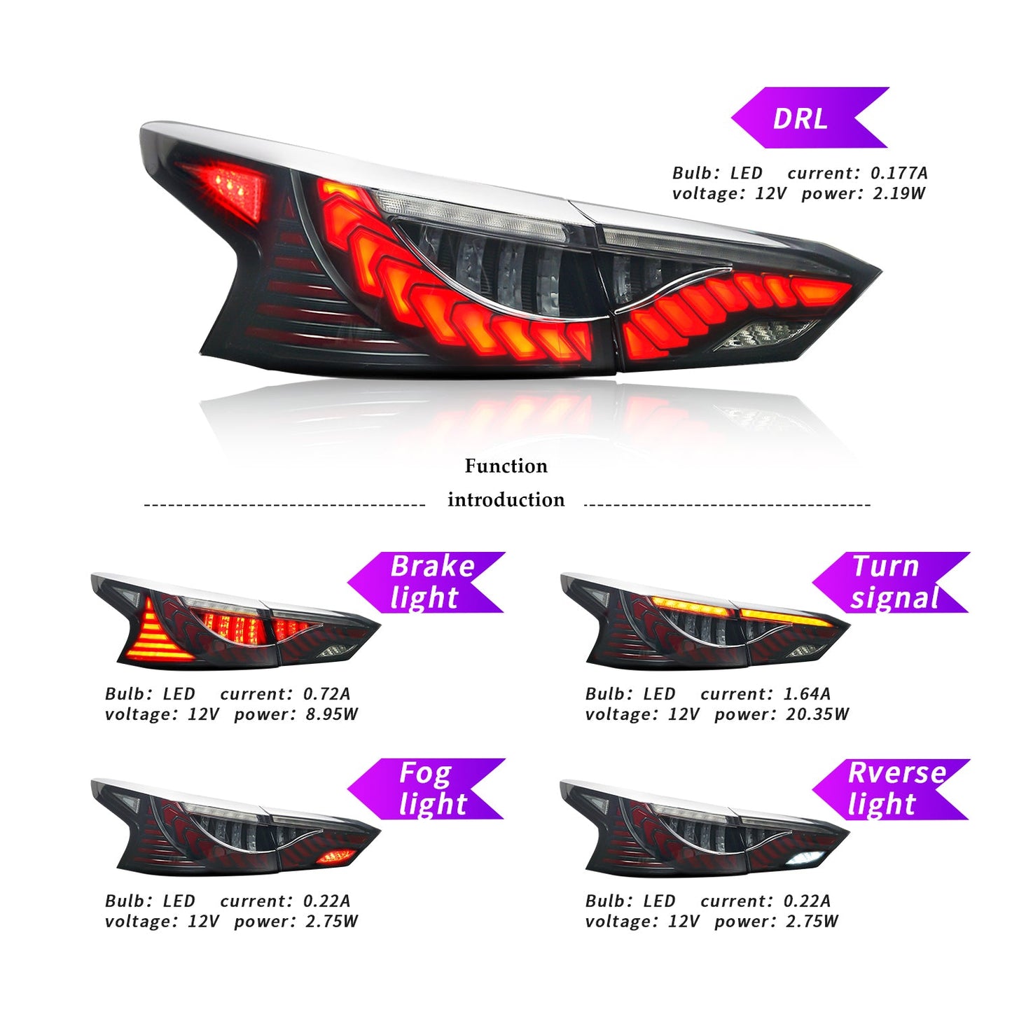 Archaic Full LED Tail Lights Assembly For 6th Gen Nissan Altima  2019-2022