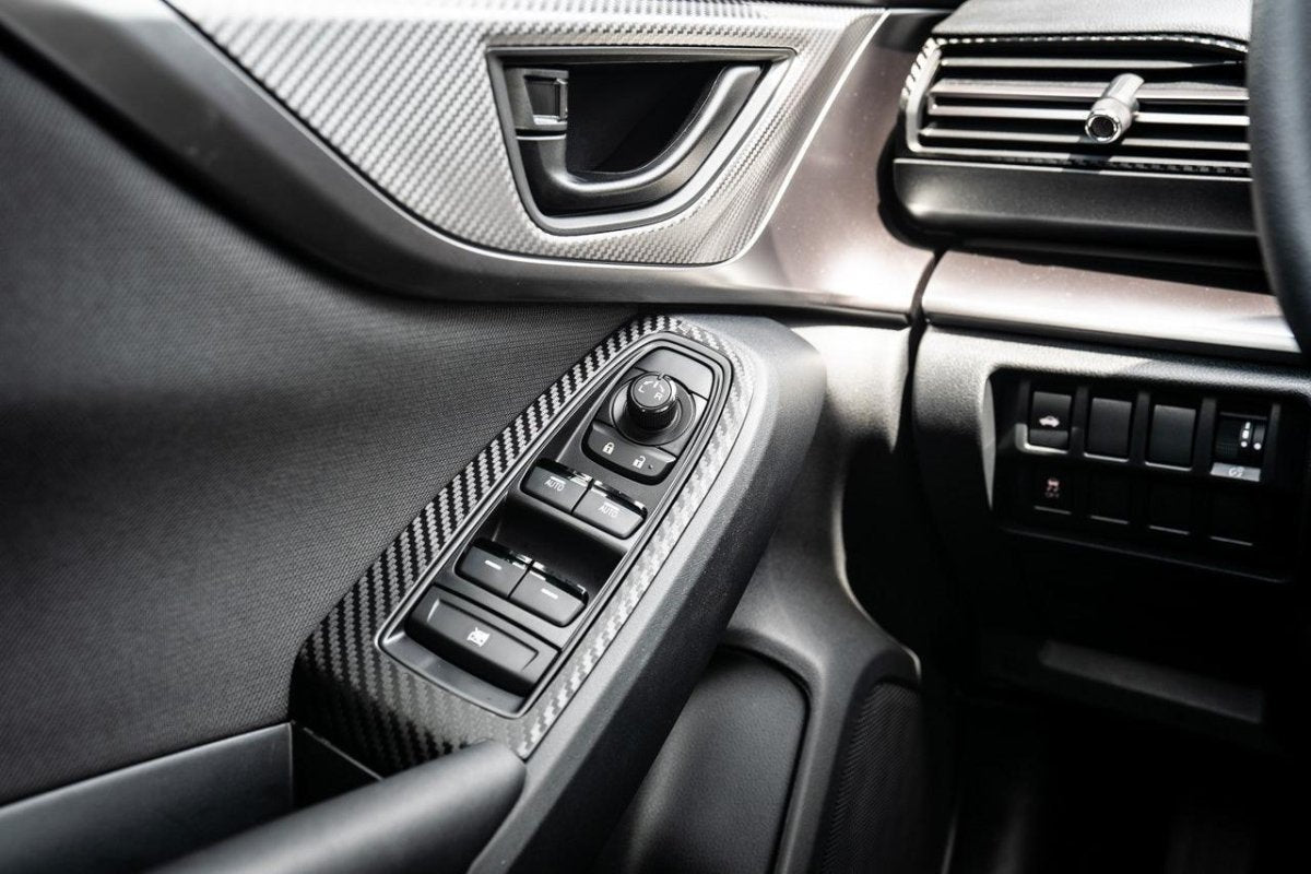 3D Carbon Door Switch Panel Overlays (Front / Rear) - 2022+ Subaru WRX - JDMuscleInterior - Vinyl22WRXDRSWT-3DB