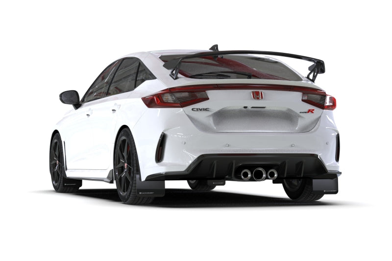 Rally Armor [23-25 Civic Type R] UR Mud Flaps - Black with White Logo, Part Number ralMF97-UR-BLK-WH