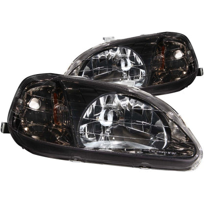 ANZO [99-00 Civic] Crystal Headlight Set - Clear Lens, Gun Metal Housing