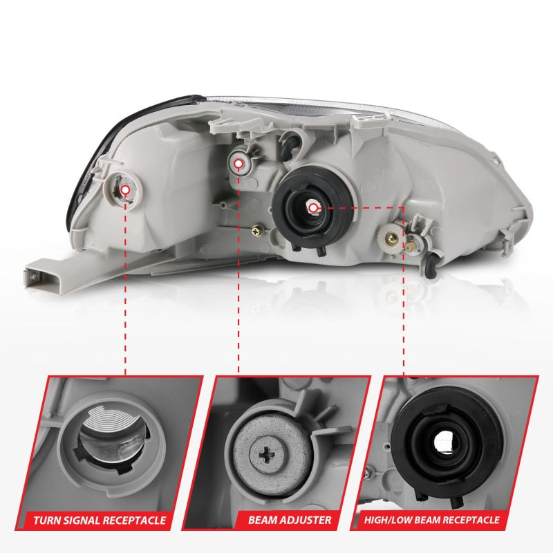 ANZO [96-98 Civic] Crystal Headlight Set - Clear Lens, Black Housing, Pair - Part Number ANZ121067