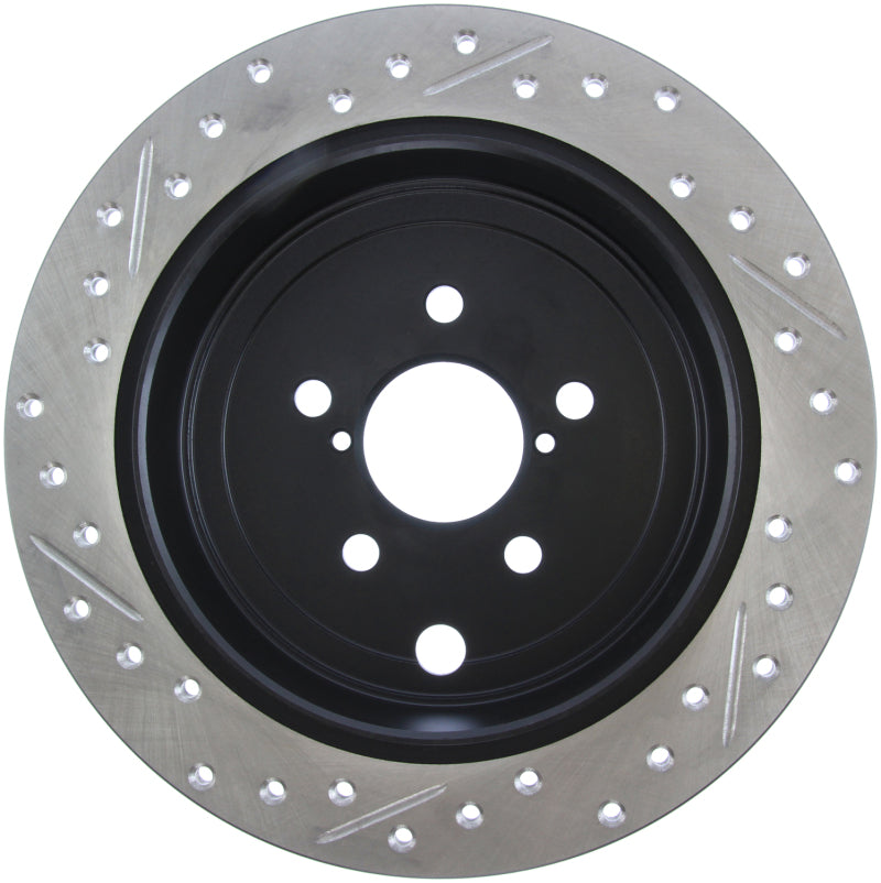 StopTech [08-10 Impreza WRX, 08-10 Impreza Coupe/Sedan] Drilled and Slotted Left Rear Rotor - Black E-Coated