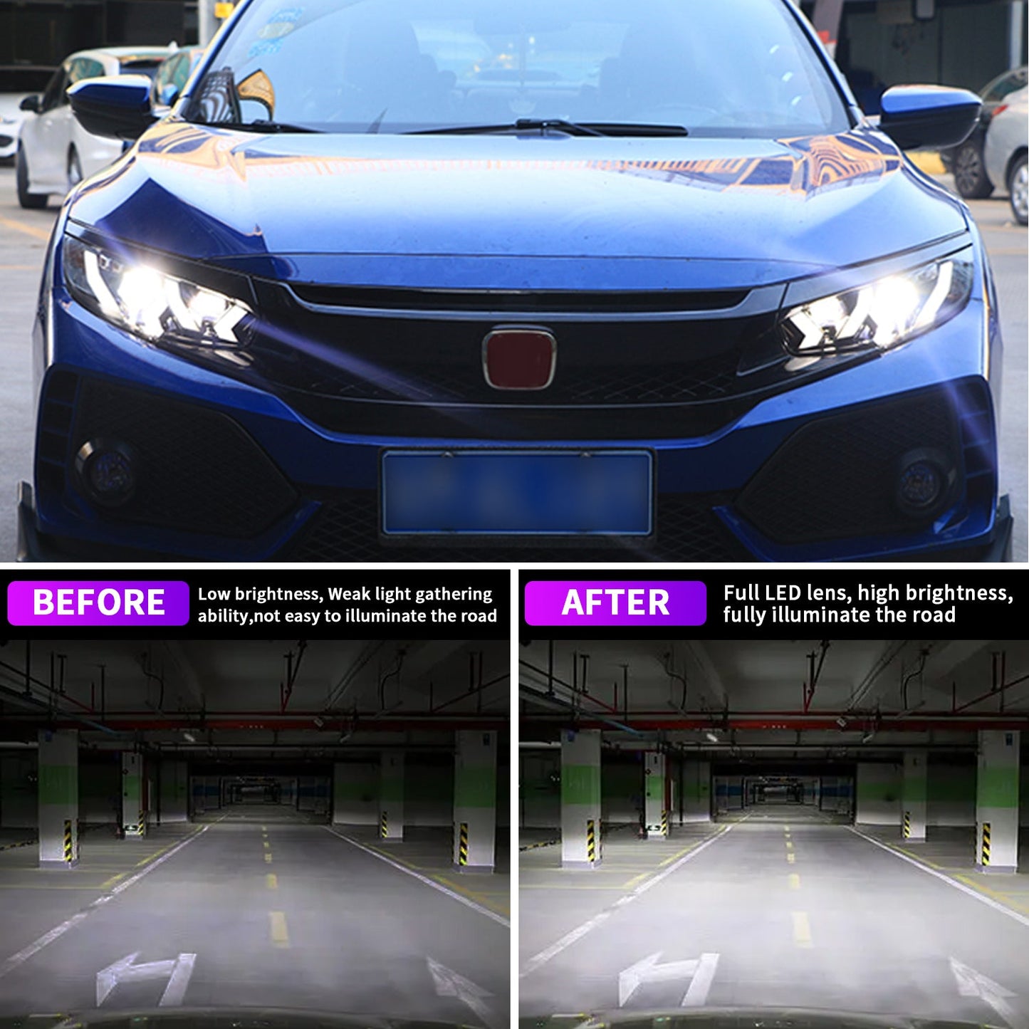 Archaic Full LED Headlights Assembly For 10th Gen Honda Civic 2016-2022,RGB DRL