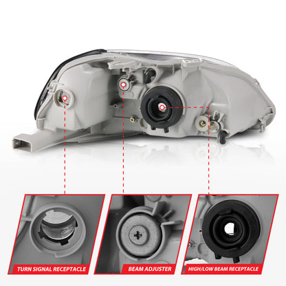 ANZO [96-98 Civic] Crystal Headlight Set - Clear Lens, Black Housing, Pair - Part Number ANZ121067