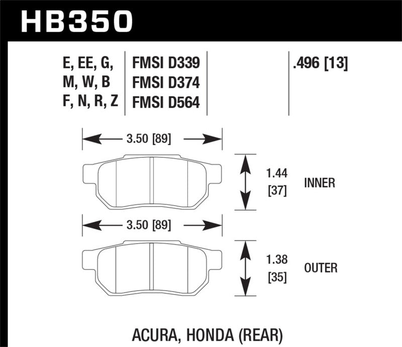 Hawk Performance [88-91 Prelude] [89 Accord] [96-97 Civic del Sol] Blue 9012 Rear Brake Pads - HPS Compound, HB350E.496