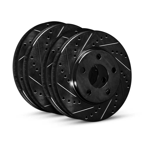 R1 Concepts [10-14 Impreza, 15 WRX STI] eLINE Drilled and Slotted Brake Rotor Set - Black Zinc Finish