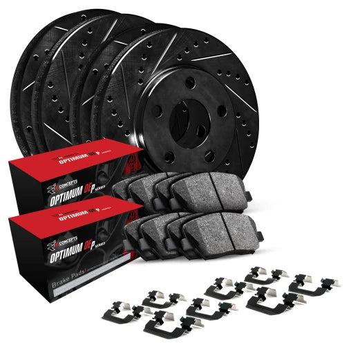 R1 Concepts [15-18 WRX] eLINE Drilled and Slotted Front & Rear Brake Kit - Black Zinc