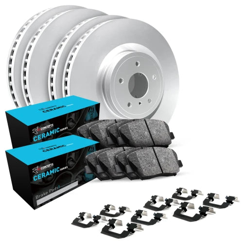 R1 Concepts [08-17 WRX STI] GEO-Carbon Front and Rear Brake Kit with Ceramic Pads - Carbon Coated