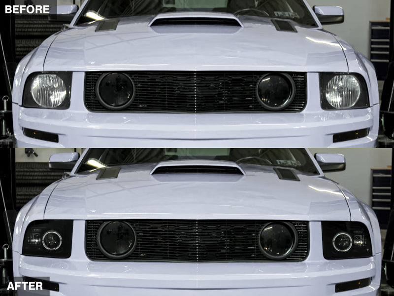 Raxiom 05-09 Ford Mustang Halogen 2010 Style LED Halo Headlights-Blk Hsng| Clear Lens/Excludes GT500