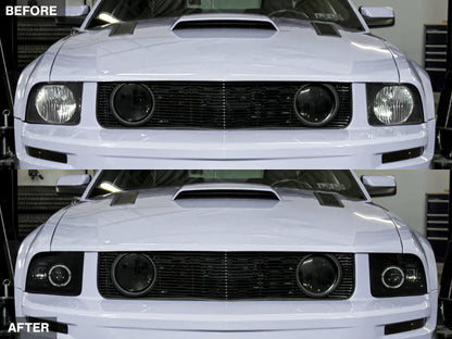 Raxiom 05-09 Ford Mustang Halogen 2010 Style LED Halo Headlights-Blk Hsng| Clear Lens/Excludes GT500