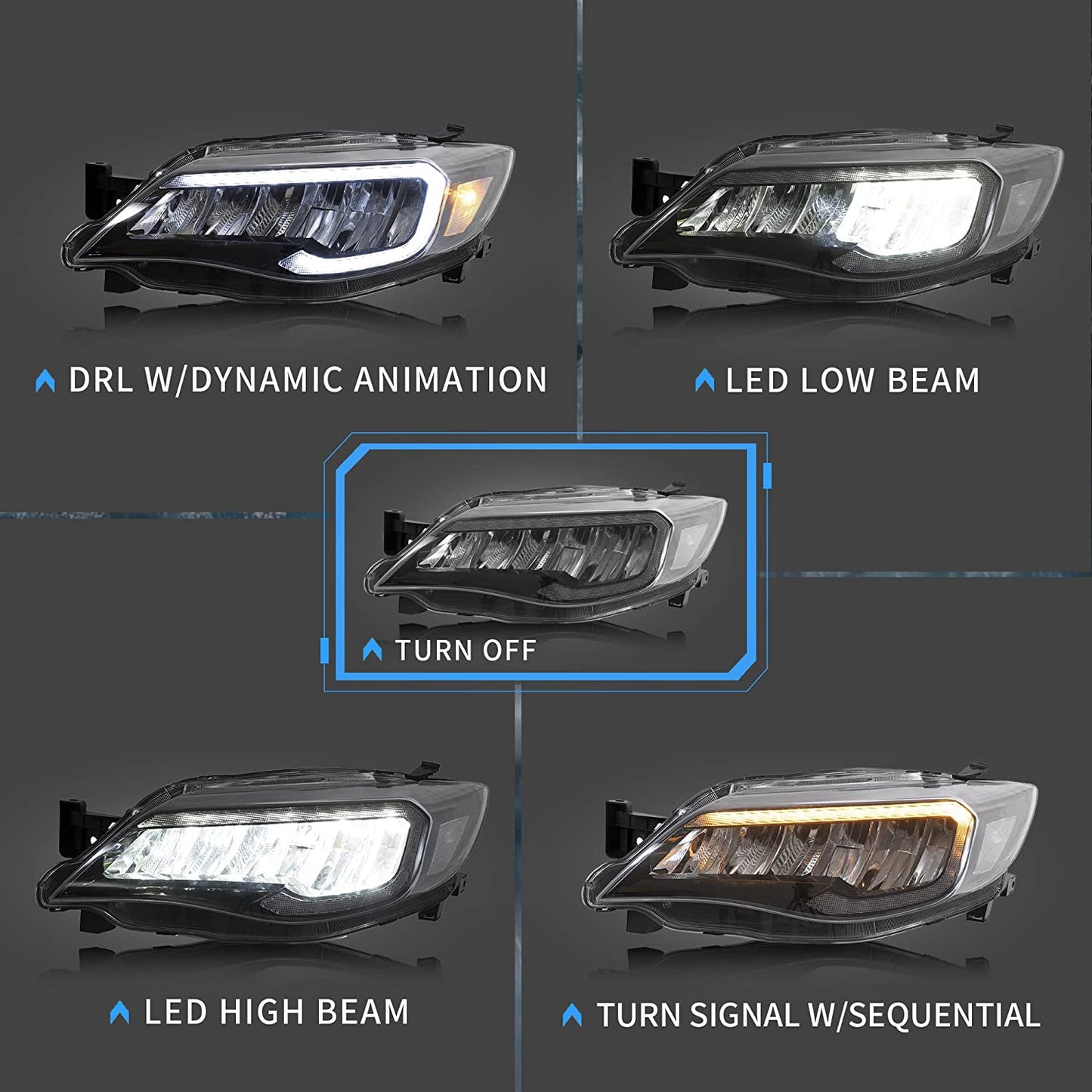 VLAND LED Headlights For Subaru WRX STI 2008-2014 [Not Fit Models with AFS/SRH ] With Animation & Breathing DRL