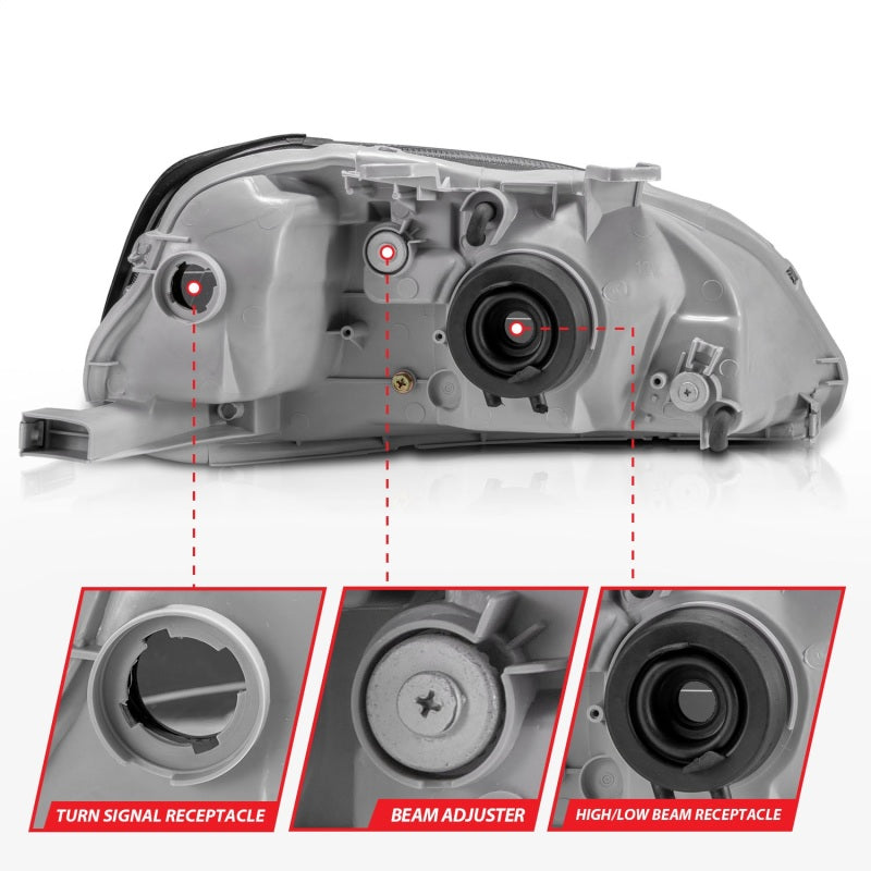 ANZO [99-00 Civic] Crystal Headlight Set - Clear Lens, Black Housing, Pair (121070)