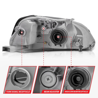 ANZO [99-00 Civic] Crystal Headlight Set - Clear Lens, Black Housing, Pair (121070)
