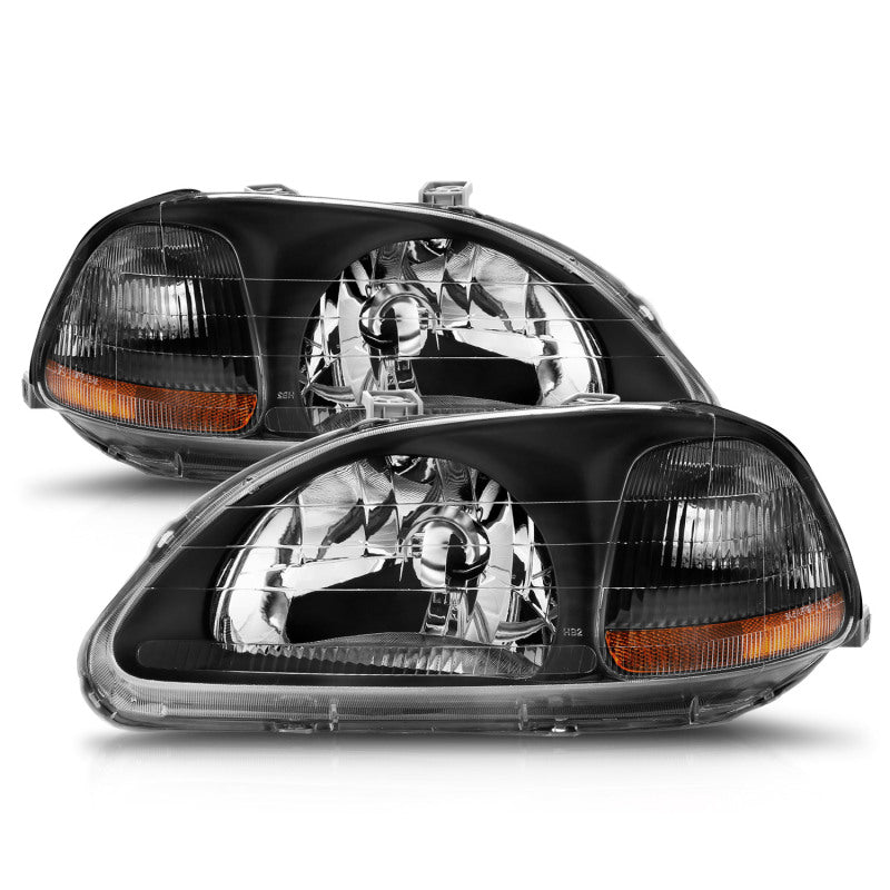 ANZO [96-98 Civic] Crystal Headlight Set - Clear Lens, Black Housing, Pair - Part Number ANZ121067