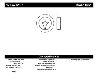 StopTech [08-10 Impreza WRX, 08-10 Impreza Coupe/Sedan] Drilled and Slotted Right Rear Rotor - Black E-Coated, Part 127.47029R