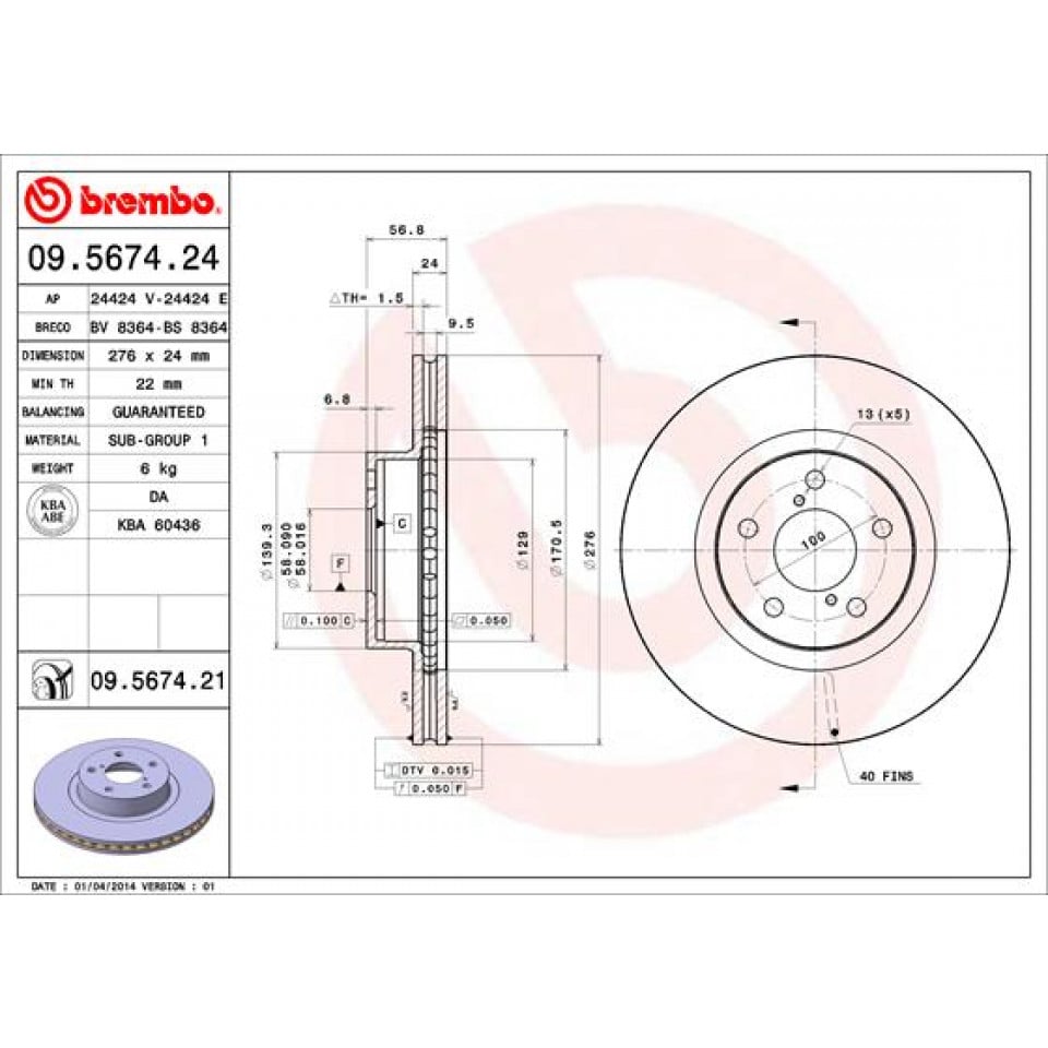 Brembo 13-15 BRZ Front Premium UV Coated OE Equivalent Rotor | 09.5674.21