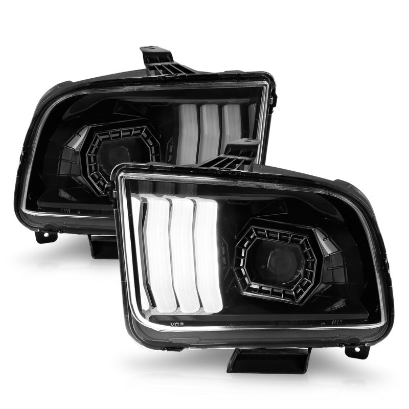ANZO 05-09 Ford Mustang | w/Factory Halogen HL Only Projector Headlights w/Light Bar Black Housing