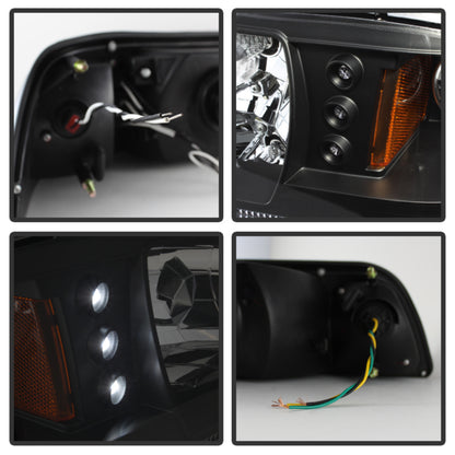 Spyder Ford Mustang 87-93 1PC LED | Replaceable LEDsCrystal Headlights Black HD-YD-FM87-1PC-LED-BK