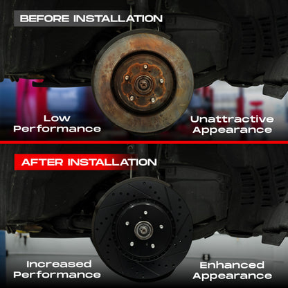 R1 Concepts [18-21 WRX STI] eLINE Front & Rear Drilled and Slotted Brake Kit - Black Zinc