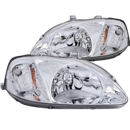 ANZO [99-00 Civic] Crystal Headlight Set - Clear Lens, Chrome Housing