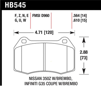 Hawk Performance [03-04 G35] [03-09 350Z] DTC-60 Front Brake Pads - High-Temperature Compound
