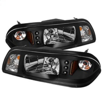 Spyder Ford Mustang 87-93 1PC LED | Replaceable LEDsCrystal Headlights Black HD-YD-FM87-1PC-LED-BK