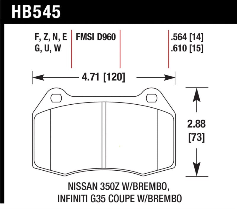 Hawk Performance [03-04 G35] [03-09 350Z] DTC-60 Front Brake Pads - High-Temperature Compound