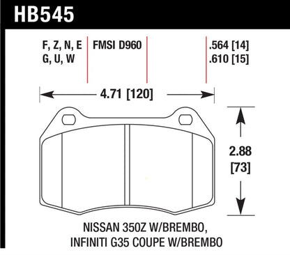 Hawk Performance [03-04 G35] [03-09 350Z] DTC-60 Front Brake Pads - High-Temperature Compound
