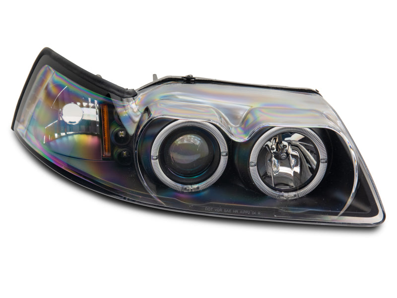 Raxiom 99-04 Ford Mustang Dual LED Halo Projector Headlights- Black Housing | Clear Lens