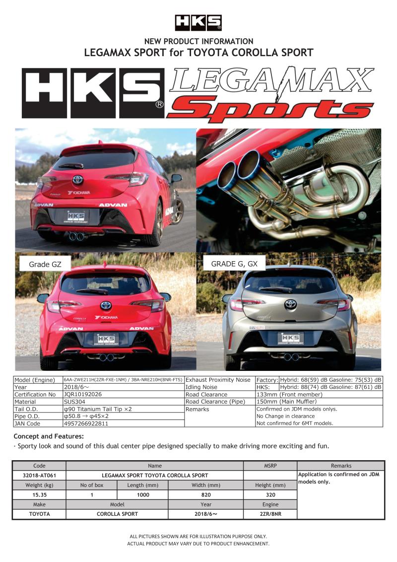 HKS [18 Corolla Sport] LEGAMAX Sports Exhaust - Stainless Steel