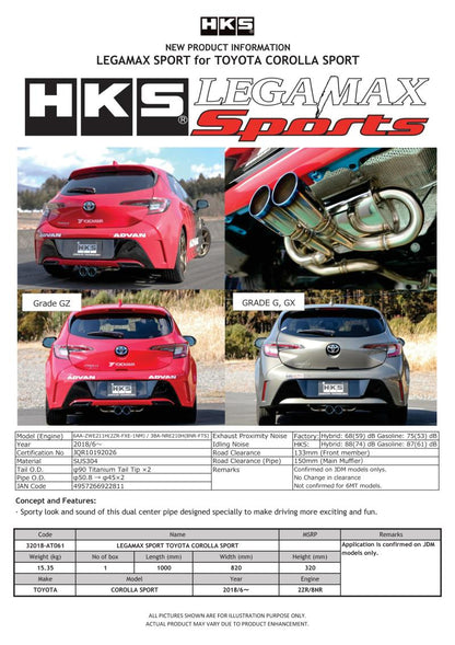 HKS [18 Corolla Sport] LEGAMAX Sports Exhaust - Stainless Steel